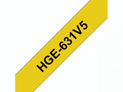 Labeltape Brother HGe-631V5 12mmx8m sort på gul 5stk/pak