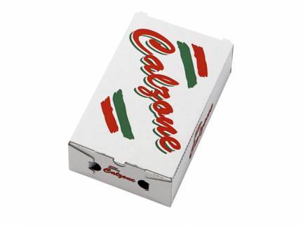 Pizzaæske ecobox hvid m/tryk fluorfri 27x16,5x7,5cm calzone 100stk/pak