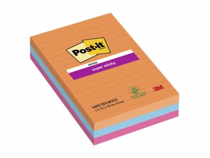 Post-it blok Super Sticky Large lin. ass. 101x152mm 3blk/pak Boost Colour