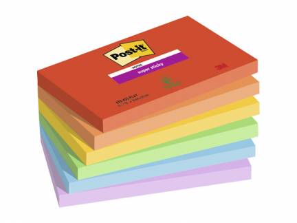 Post-it Super Sticky Notes 76mmx127mm 90ark/blk 6blk/pak Playful farvekollektion