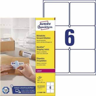 Etiket Avery m/BlockOut hvid 99,1x93,1mm 6stk/ark 100ark/pak