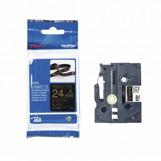 Labeltape Brother TZe-R354 24mmx4m guld på sort satin