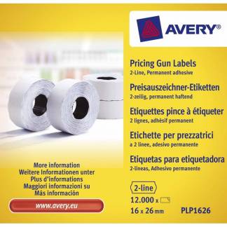 Prisetiketter Avery 2 linjer hvid 26x16mm perm.klæb 1200stk