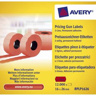 Prisetiketter Avery 2 linjer rød 26x16mm perm.klæb 1200stk