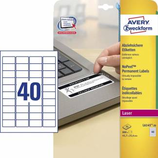 Laseretiket Avery NoPeel 45,7x25,4mm 20ark/pak L6145-20