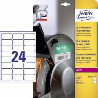 Laseretiket Avery 63,5x33,9mm slidstærke 24/ark 10ark/pak