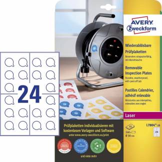 Etiket Avery t/inspektionsdato aftagelig hvid Ø30mm 240stk/pk