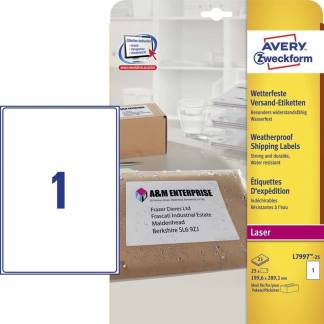 Laseretiket Avery vejrbest. 199,6x289,1mm 25stk/pak