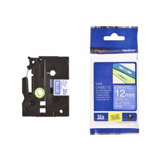 Labeltape Brother TZe535 12mmx8m hvid p&aring; bl&aring; lamineret
