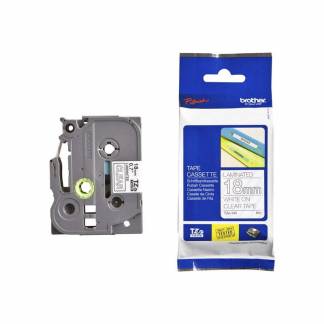 Labeltape Brother TZe-145 18mmx8m hvid p&aring; klar lamineret