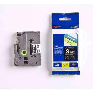 Labeltape Brother TZe-325 9mmx8m hvid på sort lammineret