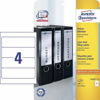 Rygetiket Avery 192x61mm 25ark/pak 4/ark L4761-25