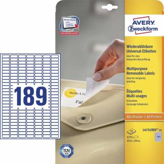 Laseretiket Avery aftagelige 25,4x10mm 25ark/pak L4731-25