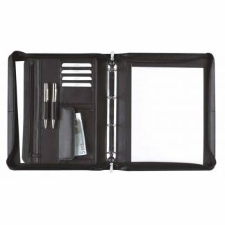 Dokumentmappe Eurostyle sort skind A4 m/hank og 4 ringe