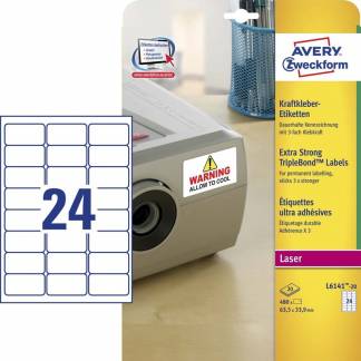 Laseretiket Avery ekstra klæb hvid 63,5x33,9mm L6141-20