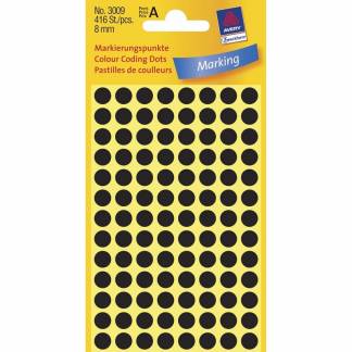 Etiket Avery sort Ø8mm 3009 416stk/pak