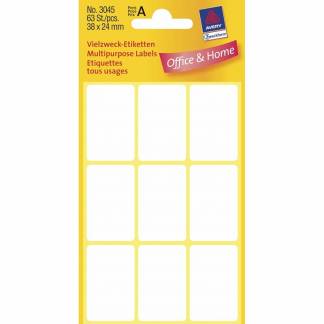Etiket Avery hvid 38x24mm 63stk/pak 3045