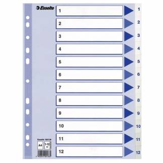 Register PP Esselte A4 1-12 m/hvid kartonforblad