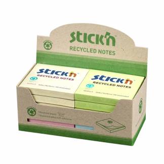 Notes Stick'N Recycled 4 ass. farver 76x76mm 100blade 12stk