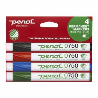 Marker Penol 0750 ass. 2-5mm skå spids sort/rød/blå/grøn 4stk