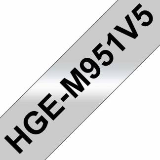 Labeltape Brother HGe-M951V5 24mmx8m sort p&aring; mats&oslash;lv 5stk/pak