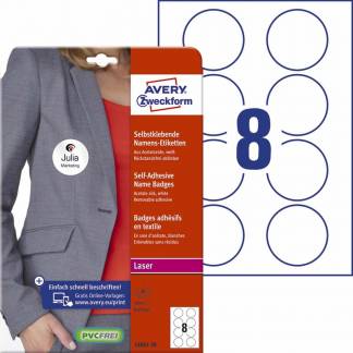Navneskilt Avery selvklæbende Ø65mm 160stk/pak laser