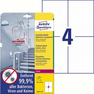 Laseretiket Avery antimicrobiel 105x148mm klar 4/ark 10ark/pk