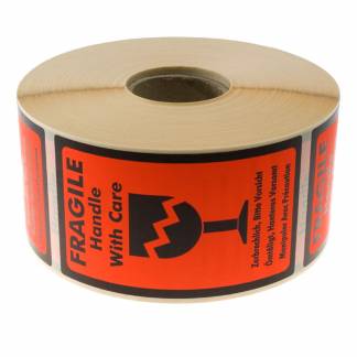 Etiket m/tekst Fragile Handle with care 120x70mm 1000stk/rul