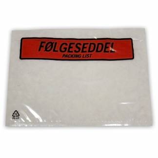 Følgeseddellomme i genbrugsplast C6 m/tryk 175x130mm 1000stk/kar Plast40/Plast20/Papir48