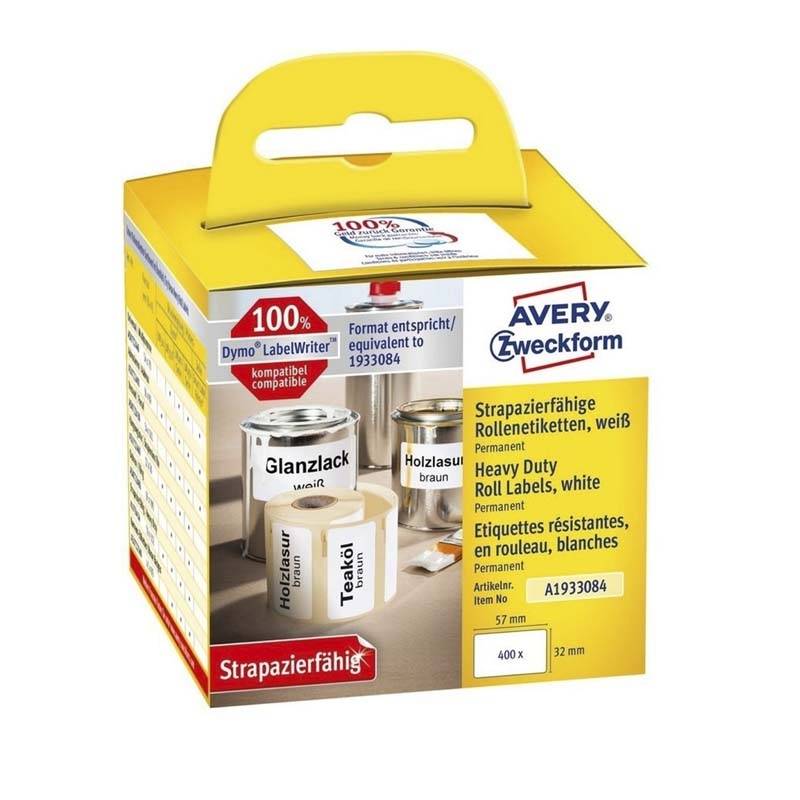 Etiket Avery st&aelig;rk t/printer 57x32mm 400stk/rul polyester