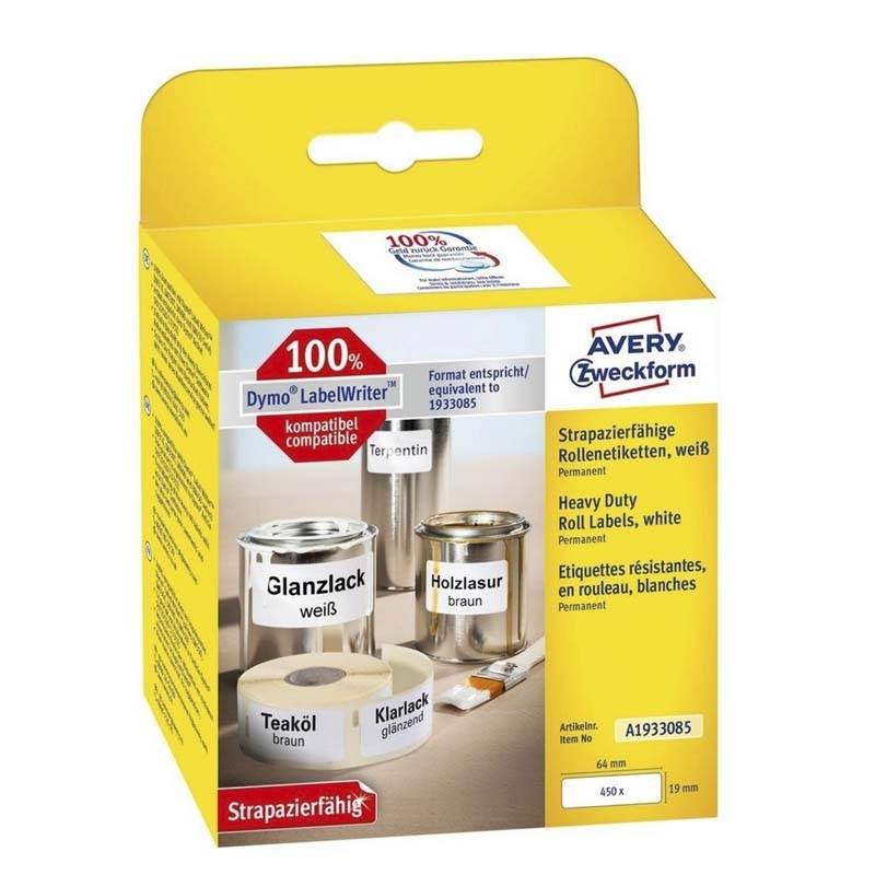 Etiket Avery st&aelig;rk t/printer 19x64mm 450stk/rul polyester