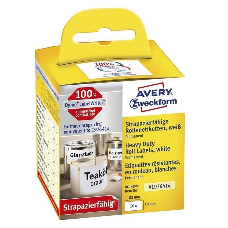Etiket Avery st&aelig;rk t/printer 59x102mm 50stk/rul polyester