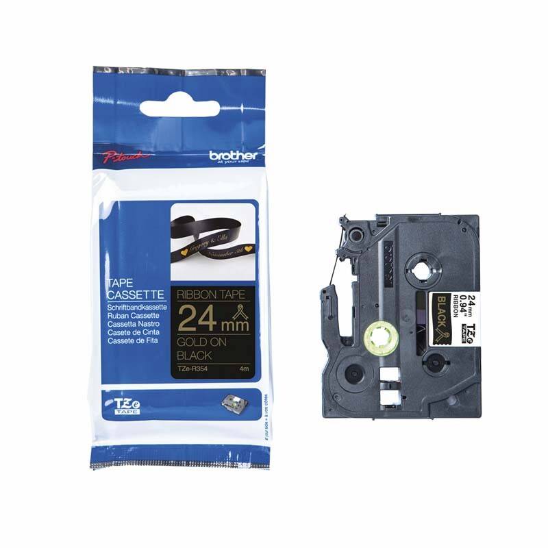 Labeltape Brother TZe-R354 24mmx4m guld p&aring; sort satin