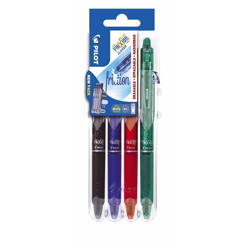 Kuglepen Pilot FriXion Clicker ass. 4stk/s&aelig;t 0,7mm