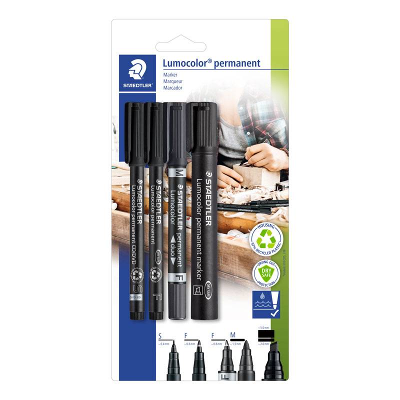 Marker Lumocolor permanent m/4 ass. m&aelig;rkningspenne