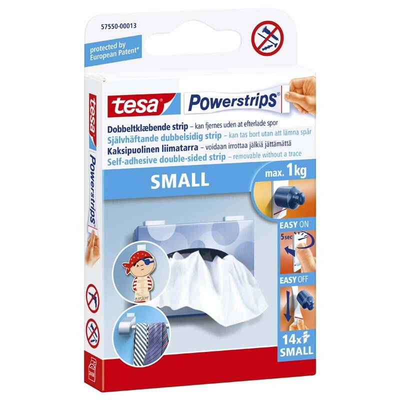 Powerstrips Small dobb. kl&aelig;b. hvide 14strips/pak