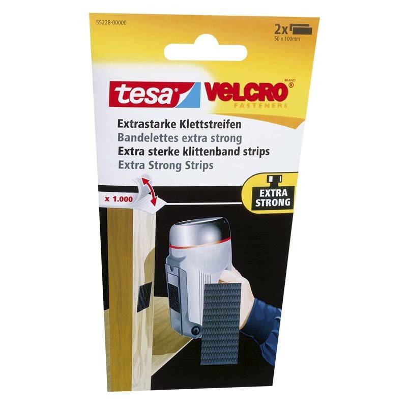 Burretape tesa Velcro sort eks st&aelig;rk strips 50x100mm 2stk