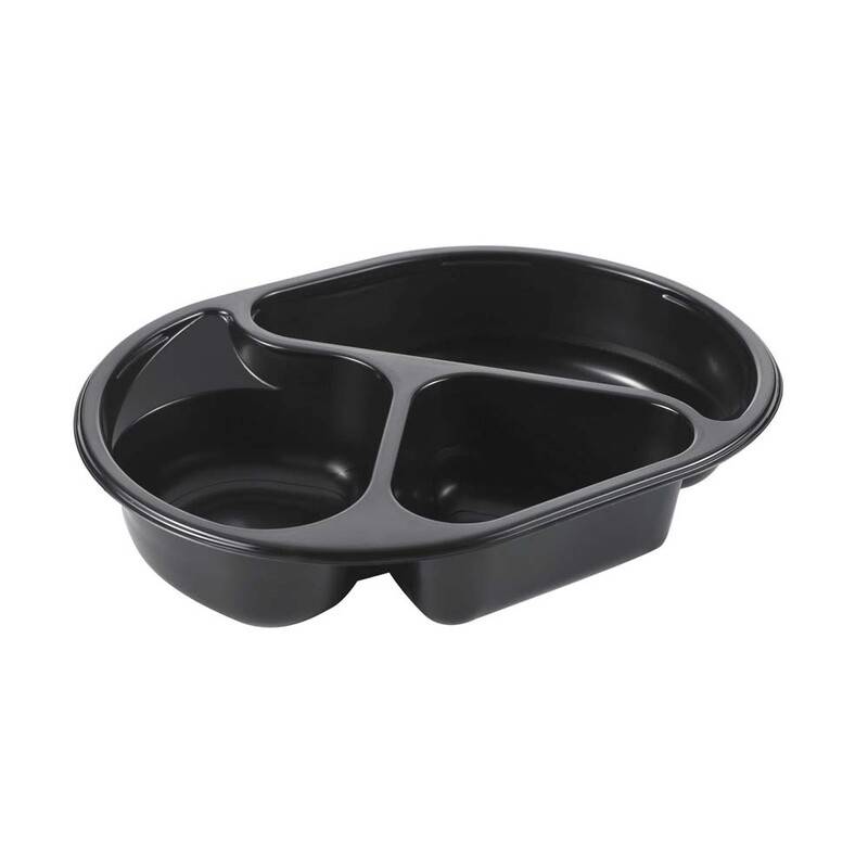Microovnsbakke 3-rums oval PP sort 240x180x40mm 240stk/kar