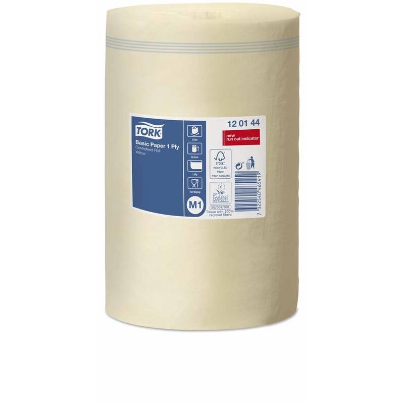 Aft&oslash;rringspapir Tork Basic M1 gul 115m 120144 11rul/kar