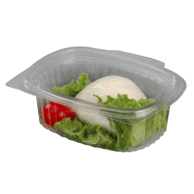 Plastbakke m/h&aelig;ngslet l&aring;g oval A-PET 375ml V00511P 50stk/pak