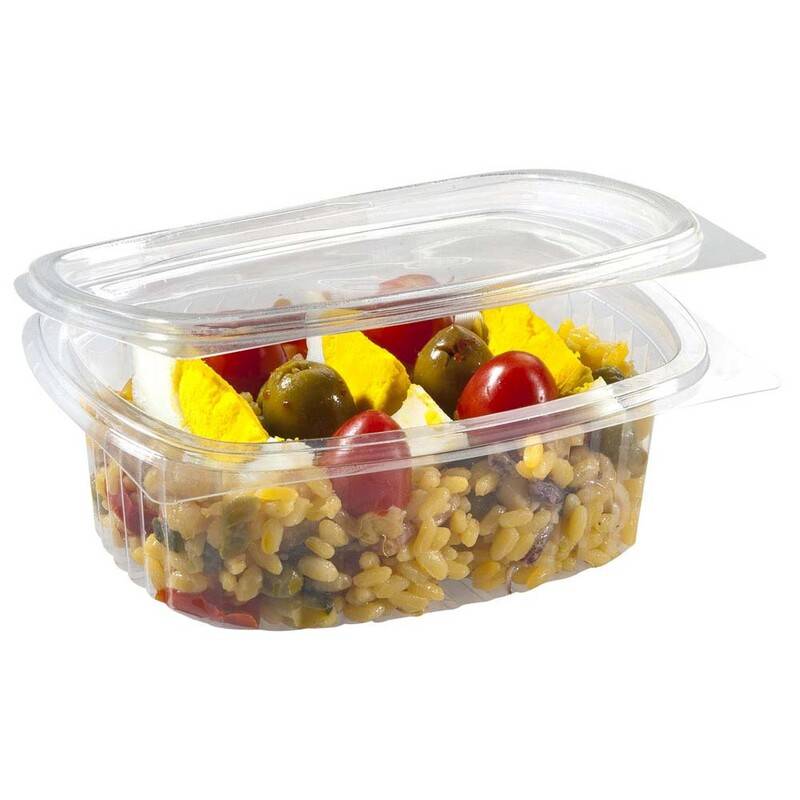 Plastbakke m/h&aelig;ngslet l&aring;g oval A-PET 1000ml V00514P 50stk/pak