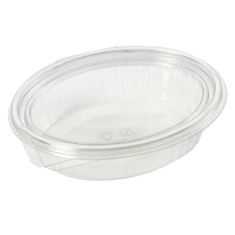 Plastbakke m/h&aelig;ngsl.l&aring;g 50stk R-PET oval 760ml 204x166x52mm