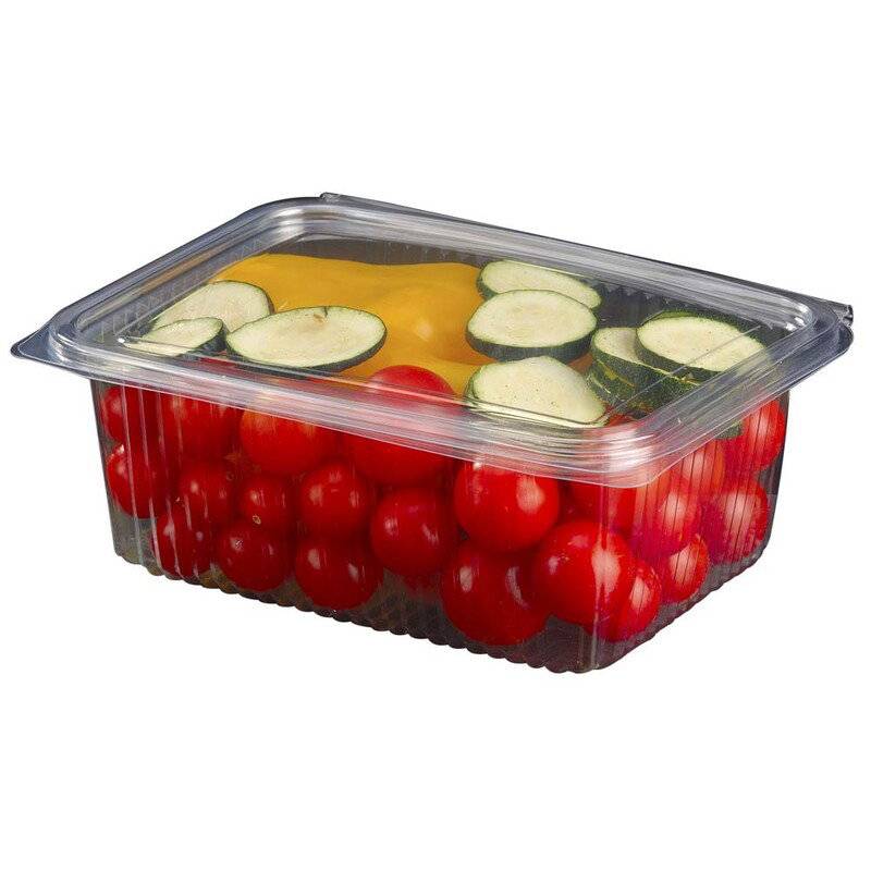 Plastbakke m/h&aelig;ngslet l&aring;g PET 182x142x70mm 1000ml 400stk/kar