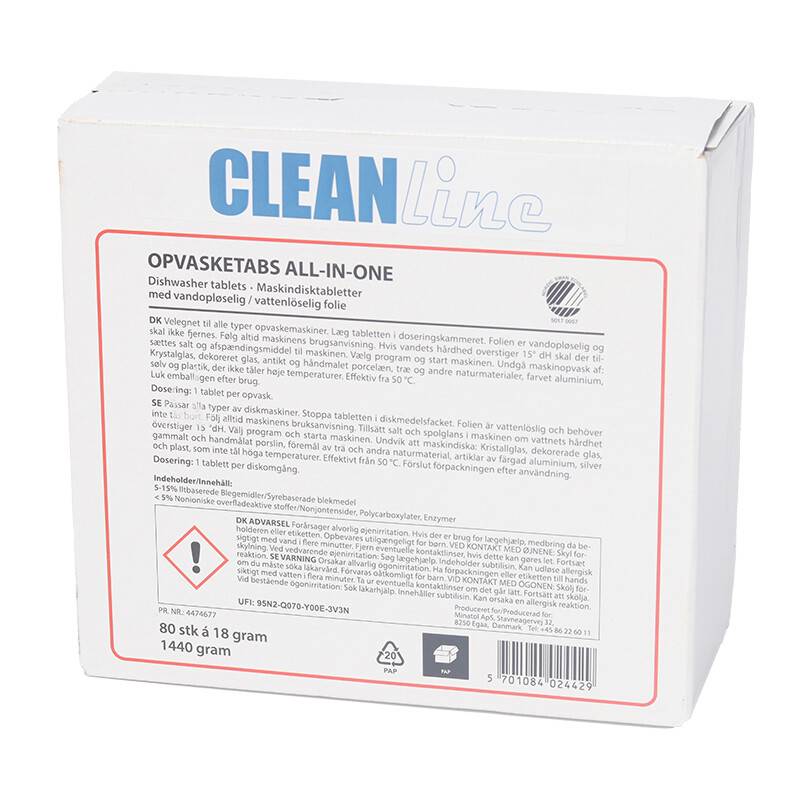 Opvasketabs Cleanline All-in-one 80stk Svanem&aelig;rket