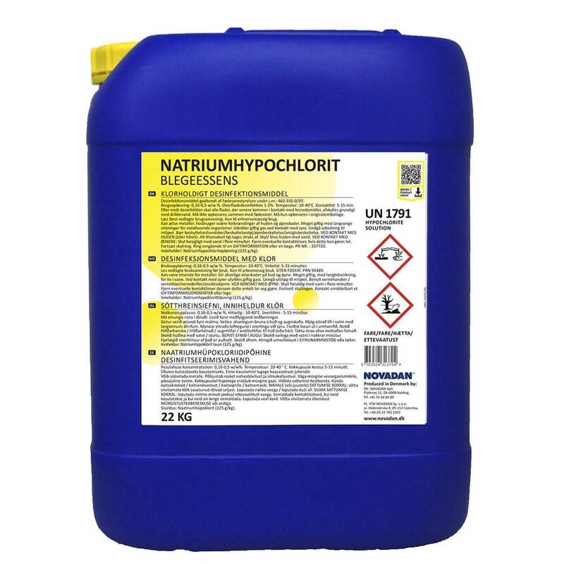 Desinfektion Natriumhypochlorit 22kg Desinfektion overflader Novadan