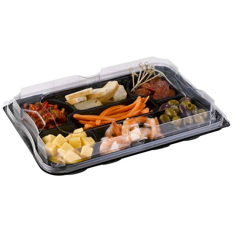 Tapasbakke 7-rums m/l&aring;g PET sort 350x245x40mm 25s&aelig;t/kar