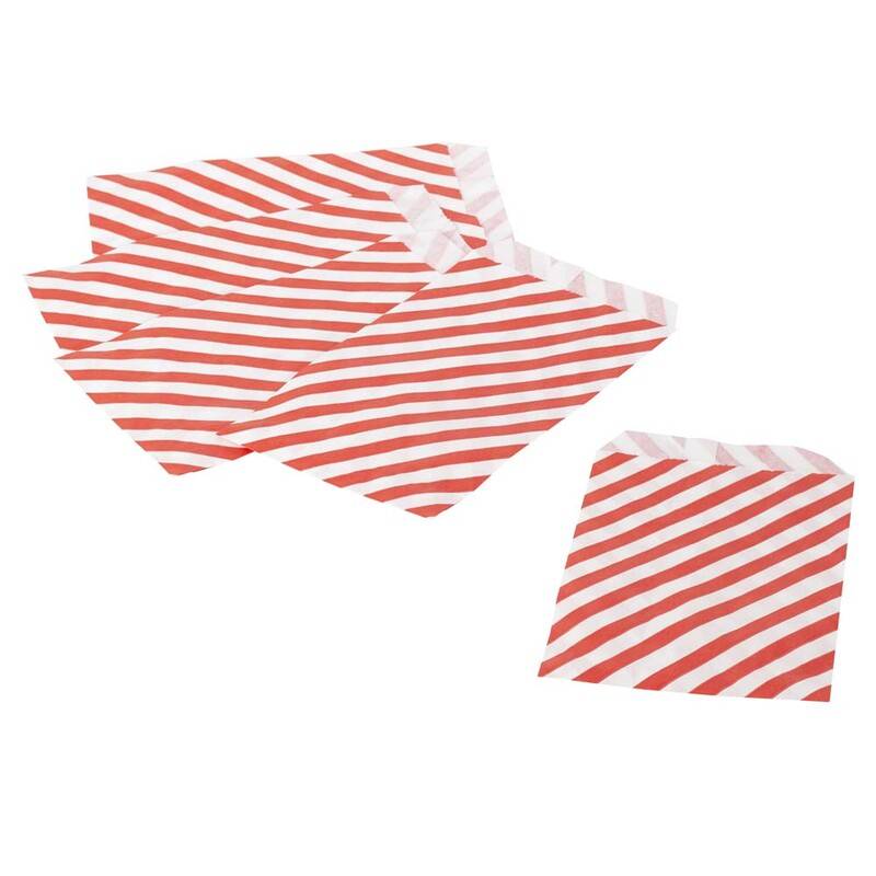 Konfektpose m/r&oslash;d diag. strib hvid 100x155mm 40g 1000stk/pak