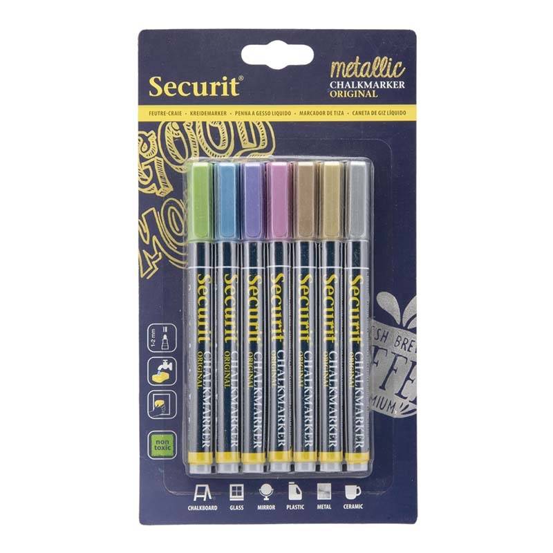Chalkmarker Securit metal farver 1-2mm 7stk/pak