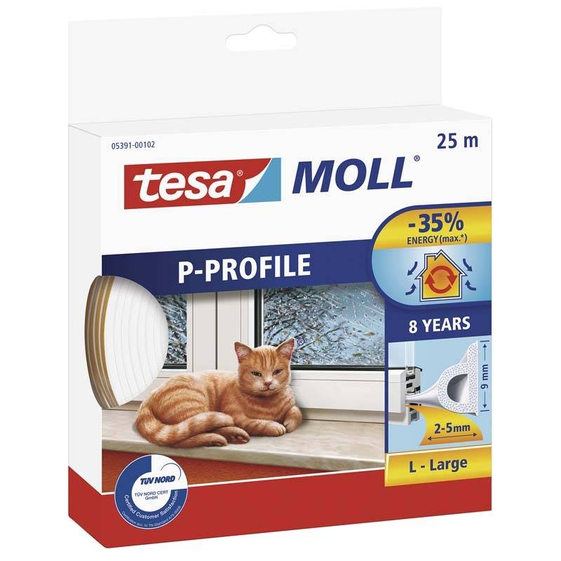 T&aelig;tningsprofil tesa hvid P-profil 5,5x9mmx25m 5391