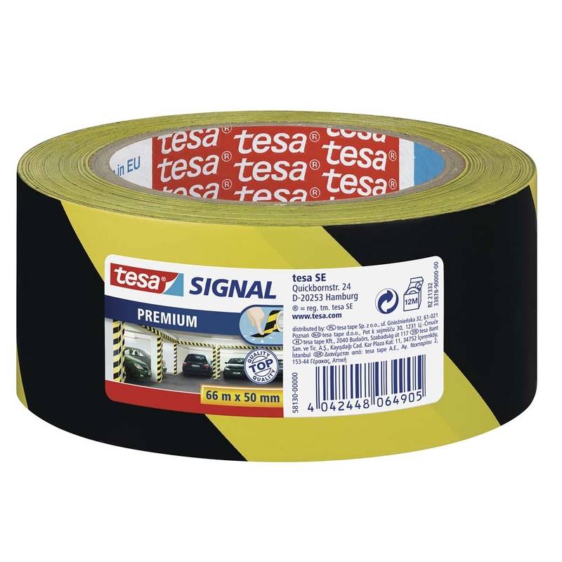 Tape tesa advarselstape PVC 48mmx66m gul/sort 58130